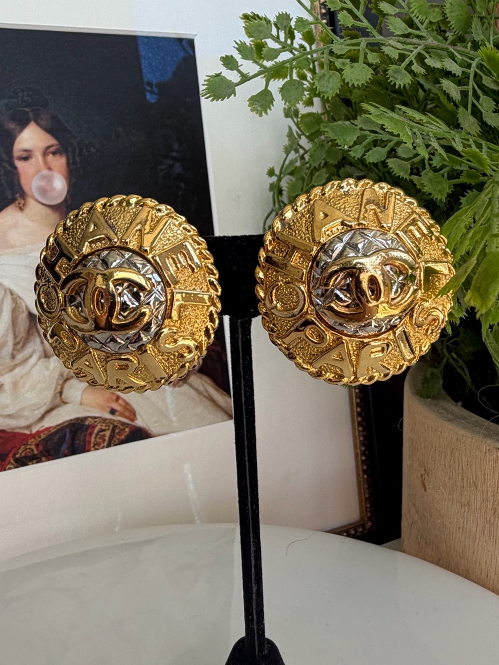 CHANEL Vintage Two-tone Medallion Earrings